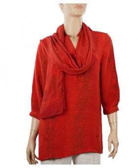 Short Silk Shirt - Red Floral