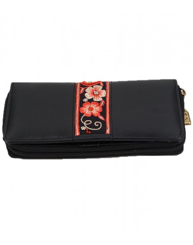 Zip Wallet - Red and Cream Embroidered 