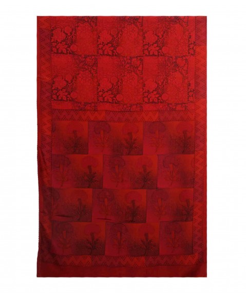 Crepe Silk Scarf - Red Floral Patchwork