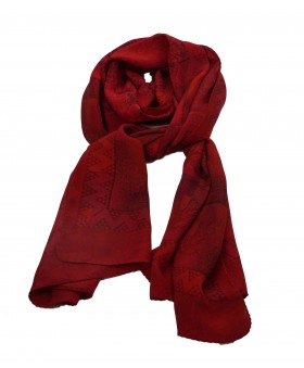 Crepe Silk Scarf - Red Floral Patchwork