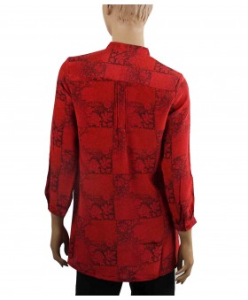 Long Silk Shirt - Red Floral Patchwork