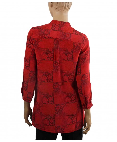 Long Silk Shirt - Red Floral Patchwork