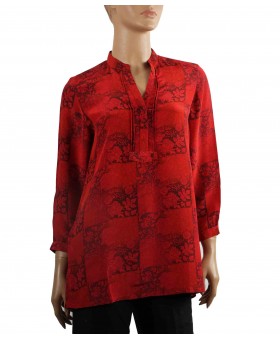 Long Silk Shirt - Red Floral Patchwork