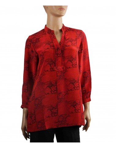 Long Silk Shirt - Red Floral Patchwork