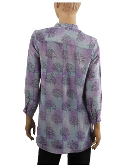 Long Silk Shirt - Grey Purple Patchwork