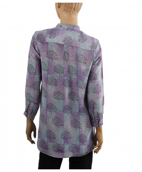 Long Silk Shirt - Grey Purple Patchwork