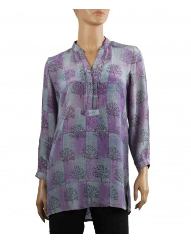 Long Silk Shirt - Grey Purple Patchwork