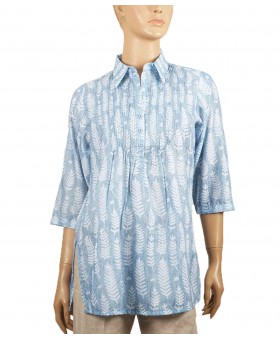 Casual Kurti - Sky Blue With White Patch