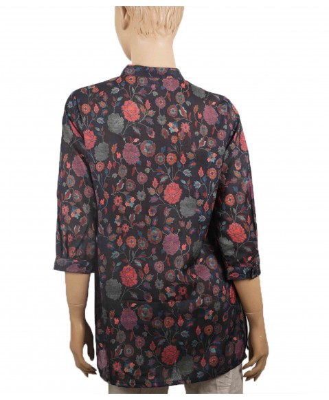 Casual Kurti - Red Floral On Black Base