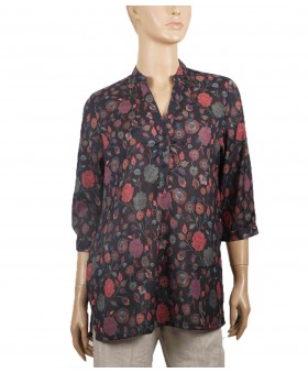 Casual Kurti - Red Floral On Black Base