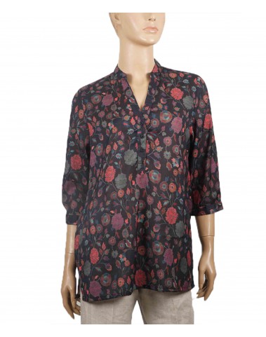 Casual Kurti - Red Floral On Black Base