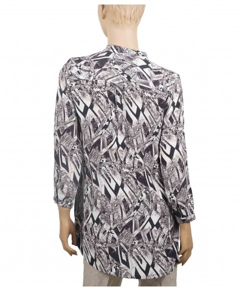 Long Silk Shirt - Black And White Abstract