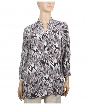 Long Silk Shirt - Black And White Abstract