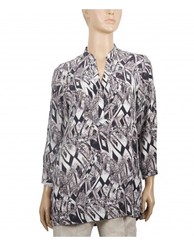 Long Silk Shirt - Black And White Abstract