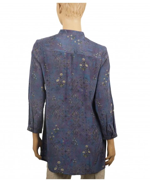 Long Silk Shirt - Paisley on Purple