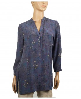 Long Silk Shirt - Paisley on Purple