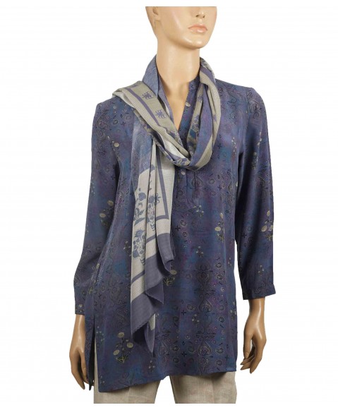 Long Silk Shirt - Paisley on Purple