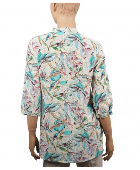 Short Silk Shirt - Beige Tropical Trees