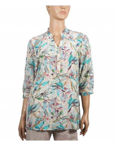 Short Silk Shirt - Beige Tropical Trees