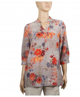 Short Silk Shirt - Big Red Floral
