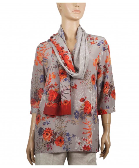 Short Silk Shirt - Big Red Floral