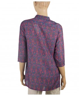 Casual Kurti - Pink And Blue Hand Embroidery