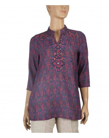 Casual Kurti - Pink And Blue Hand Embroidery