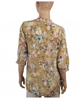 Short Silk Shirt - White And pink Flowers