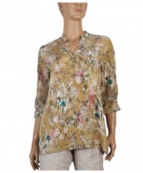 Short Silk Shirt - White And pink Flowers