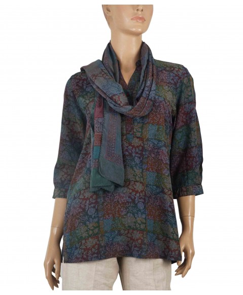 Short Silk Shirt - Blue And Maroon Creepers 