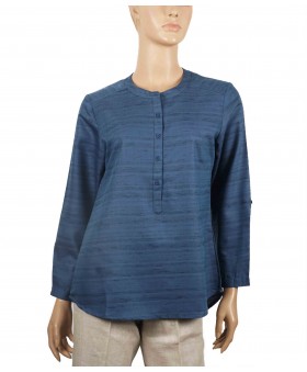 Casual Kurti - Blue Plain Ikat