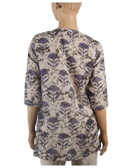 Casual Kurti - Big Purple Flowers With Embroidery