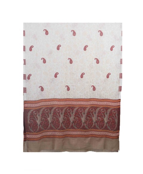 Plain Stole - Beige Base With Red Paisley