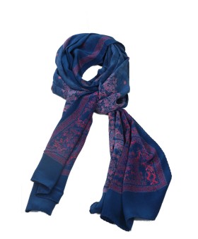 Crepe Silk Scarf - Pink And Blue Abstract