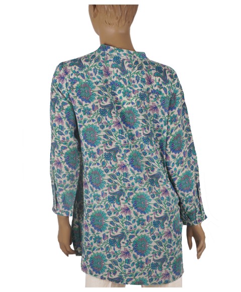 Long Silk Shirt - Blue Flowers