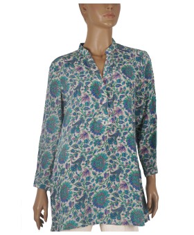 Long Silk Shirt - Blue Flowers