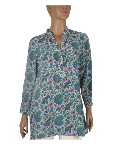 Long Silk Shirt - Blue Flowers
