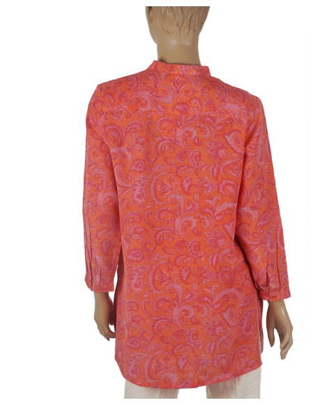 Long Silk Shirt - Pink Flowers