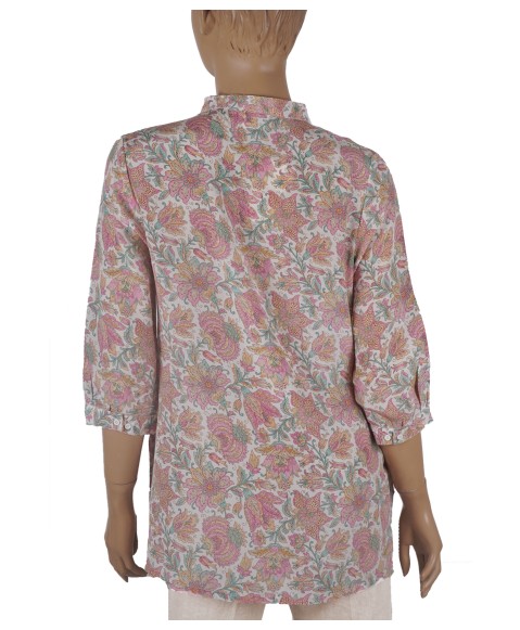 Short Silk Shirt - Pink Floral 