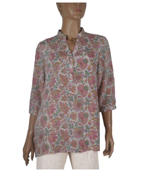 Short Silk Shirt - Pink Floral 