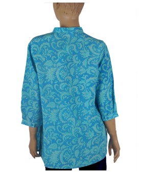 Short Silk Shirt - Blue Floral 