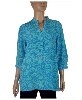 Short Silk Shirt - Blue Floral 