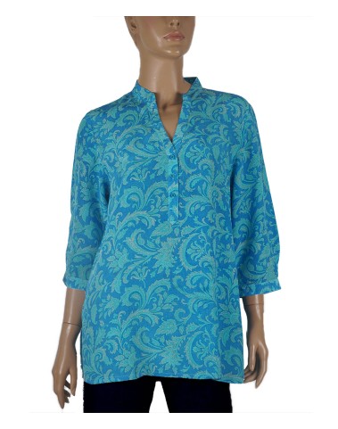 Short Silk Shirt - Blue Floral 