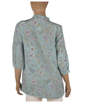 Short Silk Shirt - Sky Blue Floral 