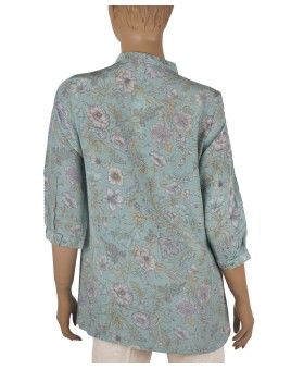 Short Silk Shirt - Sky Blue Floral 