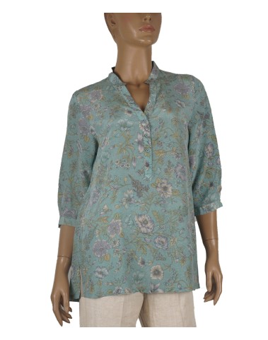 Short Silk Shirt - Sky Blue Floral 