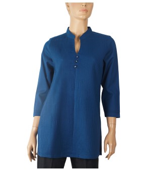 Casual Kurti - Blue Pintuck With Diamond Button