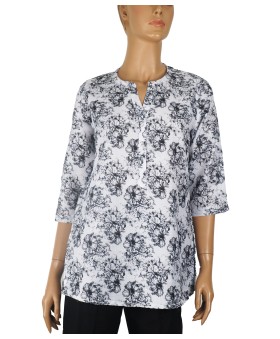 Casual Kurti - Black And White Flowers