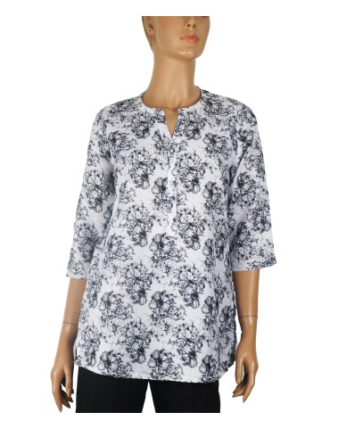 Casual Kurti - Black And White Flowers