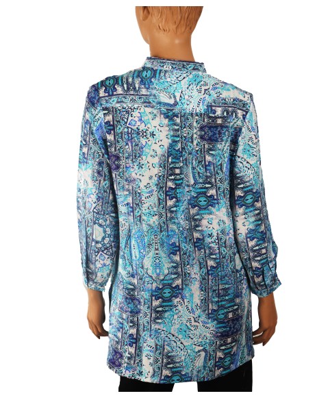 Long Silk Shirt - Blue Abstract